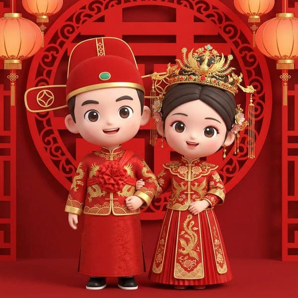 3D Chibi Chinese Wedding Scene