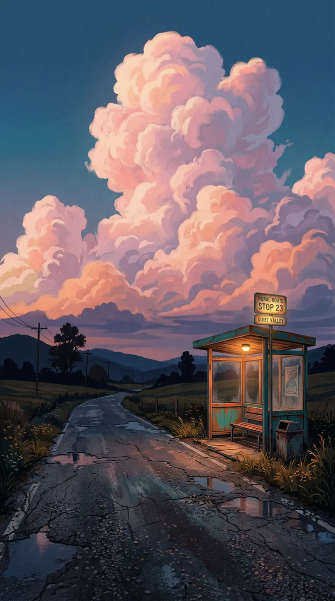 Retro bus stop illustration